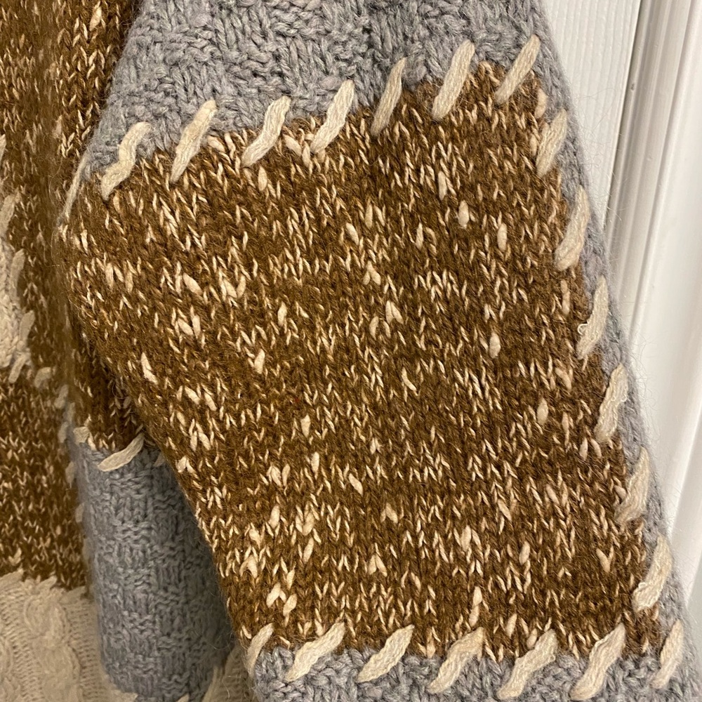Vintage Patchwork Cable Knit Sweater Wool Cotton Blend Retro Size Medium - Picture 5 of 13